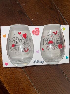 Disney Stemless Wine Glasses with Mickey and Minnie Love